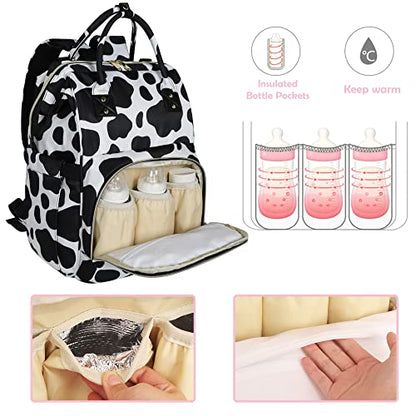 Femuar Diaper Bag Backpack Multifunction Maternity Diaper Bag for Baby Girls & Boys Large Capacity Travel Nappy Bags - color: Cow Print