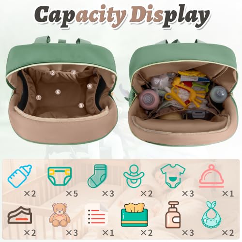 Diaper Bag Backpack, 27L Large Quilted Small Baby Bag with Changing Pad & Pacifier Case, Stroller Hooks, Easy-Access Baby Essential, Maternity Travel Backpack Unisex, Green - color: Green, size: Large