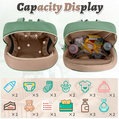 Diaper Bag Backpack, 27L Large Quilted Small Baby Bag with Changing Pad & Pacifier Case, Stroller Hooks, Easy-Access Baby Essential, Maternity Travel Backpack Unisex, Green - color: Green, size: Large