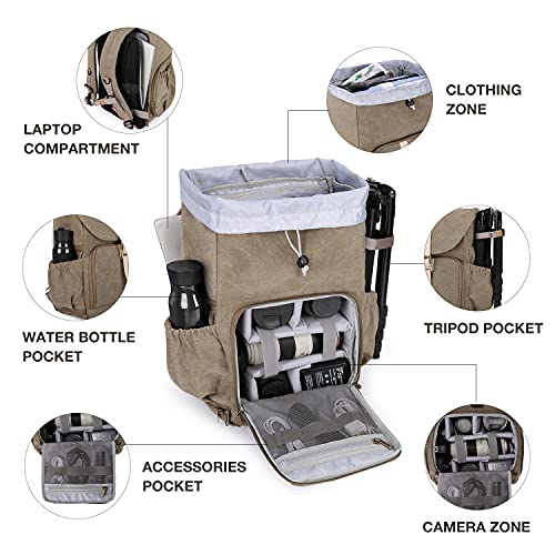 BAGSMART Camera Backpack, DSLR SLR Waterproof Camera Bag with 15 Inch Laptop Compartment & Tripod Holder & Rain Cover, Green - color: D-green[single Buckle]