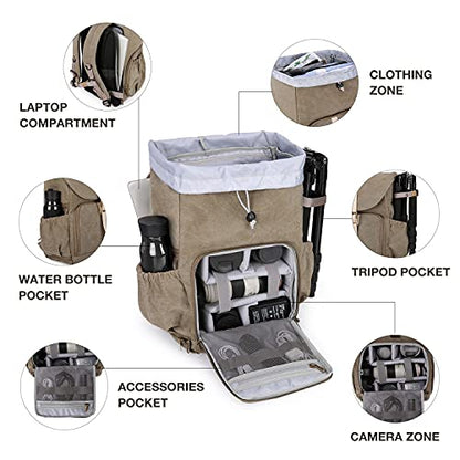 BAGSMART Camera Backpack, DSLR SLR Waterproof Camera Bag with 15 Inch Laptop Compartment & Tripod Holder & Rain Cover, Green - color: D-green[single Buckle]