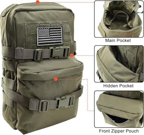 Tactical Mini Molle Hydration Pack,Molle Hydration Carrier with US Flag Water Resistant,Hydropack for Tactical Vest Backpack - style: Rg+bladder