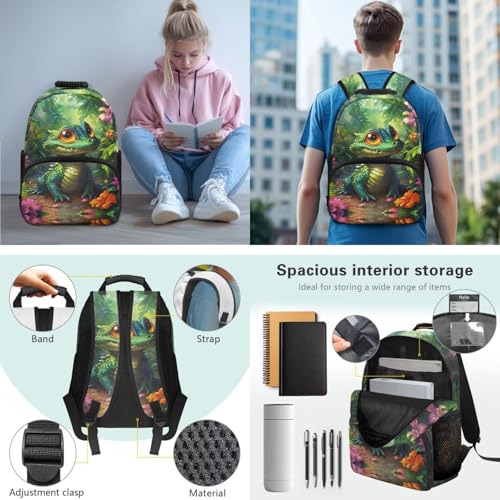 JEOCODY Bearded Dragon Lizard Backpack for Kids School Bag with Lunch Bag Pencil Case and Water Bottle Holder Set of 4 Boys Girls School Daypack Travel Bag Satchel Bagpack - color: Bearded Dragon Lizard