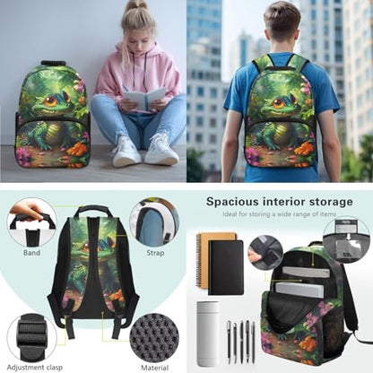 JEOCODY Bearded Dragon Lizard Backpack for Kids School Bag with Lunch Bag Pencil Case and Water Bottle Holder Set of 4 Boys Girls School Daypack Travel Bag Satchel Bagpack - color: Bearded Dragon Lizard