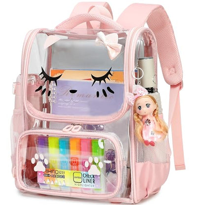 AO ALI VICTORY Clear Girls Backpacks Heavy Duty PVC Transparent Cute Backpack for Kids Toddler Girls Preschool Bookbags Elementary School Bag See Through Casual Travel Daypack, Pink - color: Pink