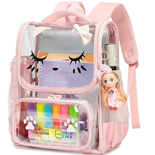 AO ALI VICTORY Clear Girls Backpacks Heavy Duty PVC Transparent Cute Backpack for Kids Toddler Girls Preschool Bookbags Elementary School Bag See Through Casual Travel Daypack, Pink - color: Pink