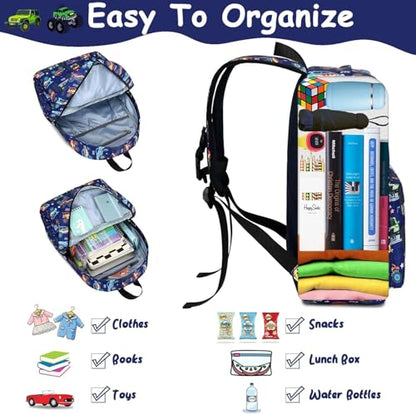 CAMTOP Preschool Backpack for Kids Boys Girls Toddler Backpack Kindergarten School Bookbags for Age 3-8 (Navy Big Wheels) - color: Navy Big Wheels