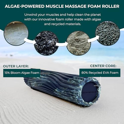 Oceanfoam Tidal Roller - Dark Navy, Hunter & Seafoam Marbled - Muscle Massage Foam Roller for Back Pain & Stretching - Firm & Ergonomic Wide Wave Textured - Yoga & Athletics - Full Size, 20" x 5" - color: Dark Navy, Hunter & Seafoam Marbled