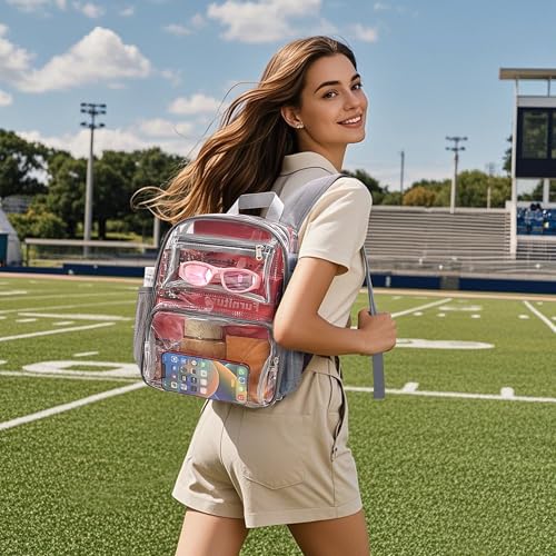 MAY TREE Clear Backpack Stadium Approved for Women and Men, Clear Bag for Stadium Events Concert Sporting Festival, Grey - color: Grey-1, style: 2 Front Pocket-1
