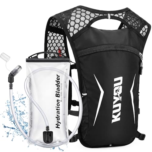 KUYOU Running Vest for Women & Men, Lightweight Hydration Backpack with 2L Water Bladder, Water Backpack for Trail Running, Hiking, Cycling & Marathon - color: Black