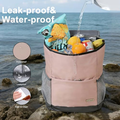 Insulated Cooler Backpack Outdoor - Leak Proof Backpack Cooler 30 Cans, Waterproof Lightweight Cooler Bag for 12h Hot/Cold Retention - Soft Cooler for Travel, Camping, Beach, Lunch - color: Light-Pink
