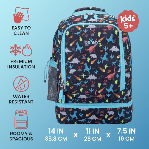 Bentgo Kids 2-in-1 Backpack & Insulated Lunch Bag - Durable 16” Backpack & Lunch Container in Unique Prints for School & Travel - Water Resistant, Padded & Large Compartments (Dinosaur) - color: Dinosaur