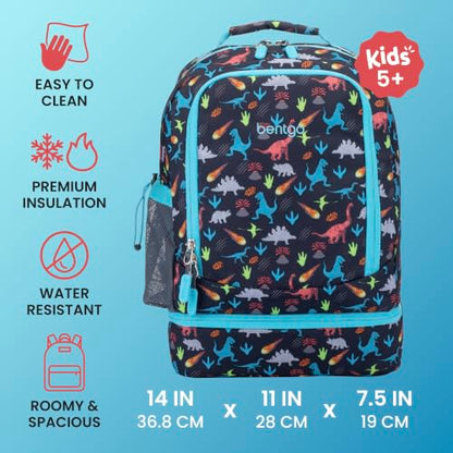 Bentgo Kids 2-in-1 Backpack & Insulated Lunch Bag - Durable 16” Backpack & Lunch Container in Unique Prints for School & Travel - Water Resistant, Padded & Large Compartments (Dinosaur) - color: Dinosaur