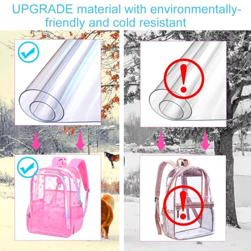 gxtvo 3PCS Girls Clear Backpack Heavy-Duty Set for Women & Teen, 17" Rose Pink Transparent Bookbag with Rainbow Strap, Cute Differentiation Love See Through School Bag - color: Rose Pink Love Clear Backpack Set