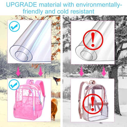 gxtvo 3PCS Girls Clear Backpack Heavy-Duty Set for Women & Teen, 17" Rose Pink Transparent Bookbag with Rainbow Strap, Cute Differentiation Love See Through School Bag - color: Rose Pink Love Clear Backpack Set