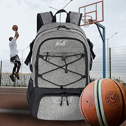 WOLT Basketball Backpack Large Sports Bag with Separate Ball Holder & Shoes Compartment, Best for Basketball, Soccer,Gym - color: Grey