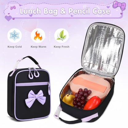 ACESAK Girls Backpack - 3PCS Backpack for Girls Cute School Backpacks for Girl Kindergarten Elementary Preschool Middle Kids School Bags with Lunch Box Pencil Case Set (Black-Purple) - color: Black Purple