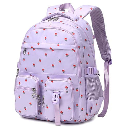 Girls Backpack Lightweight Bookbags for High School Laptop Backpack For College Women Big Student Daypack Casual (Strawberry-Purple) - color: Strawberry-purple