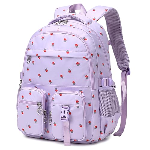 Girls Backpack Lightweight Bookbags for High School Laptop Backpack For College Women Big Student Daypack Casual (Strawberry-Purple) - color: Strawberry-purple
