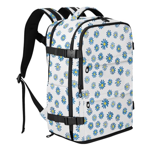 Travel Backpack with Shoe Compartment, 20L Large Capacity Laptop Backpack for Men Women, Blue Daisies Daypack for Traveling Hiking Carry On