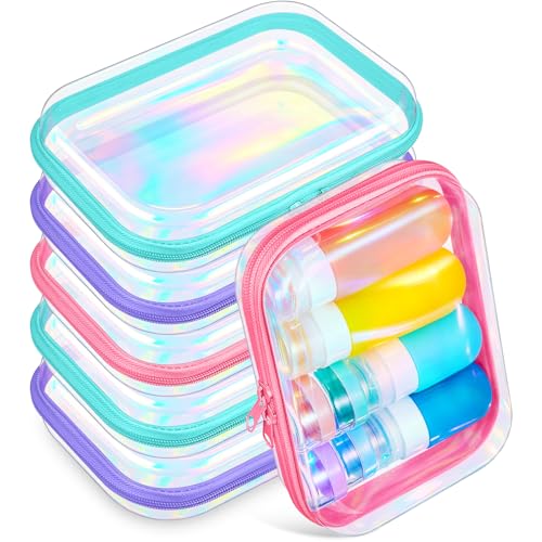Sanwuta 6 Pcs Clear Hard Zipper Case Plastic Zipper Pouches Transparent Makeup Bag Pencil Case Pouches Toiletry Diaper Bag for Travel Toy Storage Organizer Bins(Holographic,7.09 x 5.12 x 2 Inch) - color: Holographic, size: 7.09 x 5.12 x 2 Inch