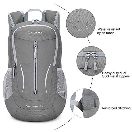 ZOMAKE Ultra Lightweight Packable Backpack 25L, Foldable Hiking Backpacks Water Resistant Small Folding Daypack for Travel(Medium Grey) - color: Medium Grey-a
