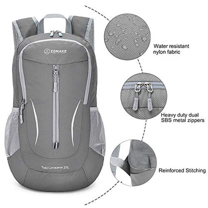 ZOMAKE Ultra Lightweight Packable Backpack 25L, Foldable Hiking Backpacks Water Resistant Small Folding Daypack for Travel(Medium Grey) - color: Medium Grey-a