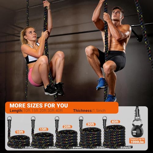 Climbing Rope Gym Workout - 1.5inch Diameter with 10FT 15FT 20FT 30FT 40FT Gym Climb Rope Heavy Duty Workout Exercise Ropes for Adults Indoor Outdoor Strength Training - style: 1.5inch-40ft
