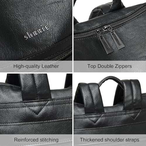 Shrrie 15.6 inch Laptop Backpack for Women,Large Leather Backpack Purse,Travel,Carry on,Water Resistant Casual Laptop Backpacks,College Backpack,Work Backpack for Women,Two-tone Black - color: Two-tone Black