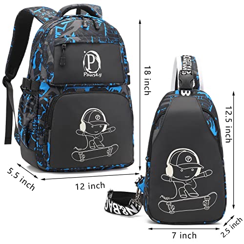 School Backpack for Boys, Elementary School Bag College Bookbag Lightweight Laptop Bag with Sling Bag Set, Kids Skateboard Backpack Casual Daypack, Blue - style: Skateboard-blue3