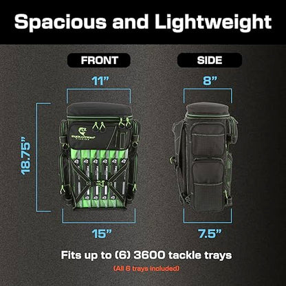 Evolution Fishing Drift Series Tackle Backpack, Outdoor Rucksack w/ 6 Fishing Tackle Trays, Heavy Duty - color: Green, size: 3600