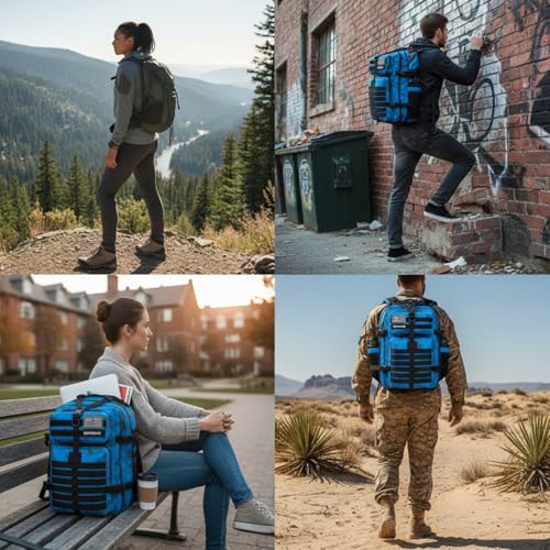 45L Military Tactical Backpack for Men & Women Bug Out Bag Assault pack Molle Daypack Hiking Trekking Rucksack (2.0 side pockets （blue tie dye）) - color: 2.0 Side Pockets （blue Tie Dye）