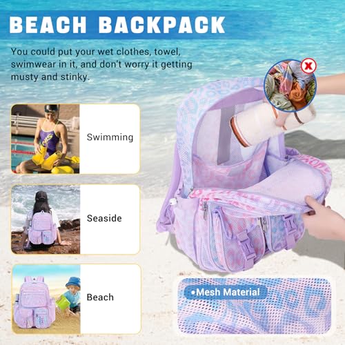 MOONBABY Mesh Backpack Heavy Duty See Through Net Bookbag Semi-Transparent Net Back Pack for Beach, Swimming, Sports, Work, Travel (Purple Leopard) - color: Purple Leopard