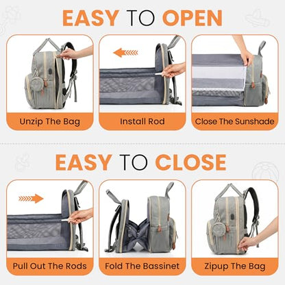 Diaper Bag Backpack with Changing Station | 600D Oxford Waterproof Baby Bag for Mom & Dad | Large Baby Diaper Bag Boy Girl | 16 Pockets, USB Charging Port, Foldable Pad - color: Grey