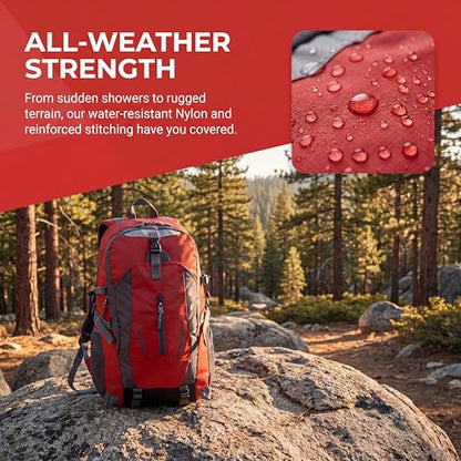 Hiking Backpack, Water Resistant Lightweight Outdoor Daypack with Breathable Padded Back, Multi-Pocket Travel Backpack for Camping Climbing Sports (Red) - color: Red