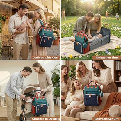 Diaper Bag Backpack with Changing Station, Waterproof for Travel, RGB - color: Green-blue-red
