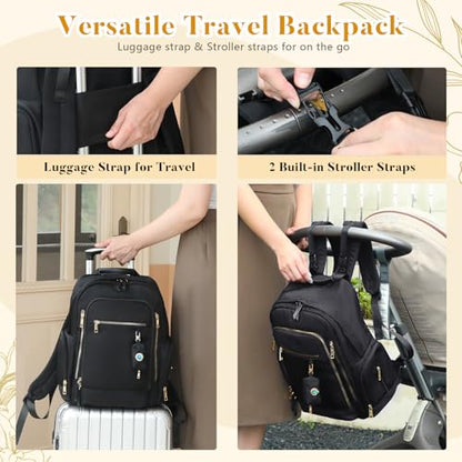 miss fong Diaper Backpack - Mommy & Dad Diaper Bag with Dispenser, 16 Pockets, Large Capacity, Travel & Baby Shower Gifts - Dark Black - color: Dark