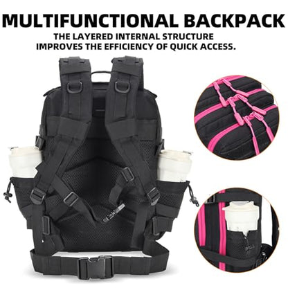 Lovelinks21 25L Tactical Military Backpack Small Travel Backpack for Men and Women Assault Pack Bug Out Bag Molle Daypack Gym Backpack with Bottle Holder (Black Neon Red) - color: Black Neon Red
