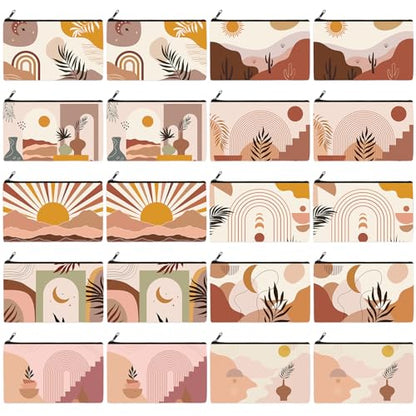 Reginary 20 Pcs Makeup Bags Gifts for Women Canvas Cosmetic Bags with Zipper Bulk Gift for Women Travel Purse Organizer Pouch Accessory, Toiletry Large Capacity, 7 x 4.3 Inch(Boho) - style: Bohemian