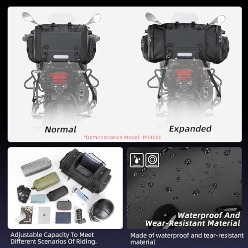 Rhinowalk Motorcycle Tail Bag, Expandable Motorcycle Travel Luggage Bags 80L, Waterproof All-Weather Trunk Rack Bag with Sissy Bar Straps & Helmet Rain Cover-Black - color: Black 60-80L