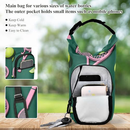 Green Tennis Ball Small Backpack with Water Bottle Holder Space-Saving Water Bottle Holder for Hiking 20/24/32/40oz for Daily Walking Hiking and Other Outdoor Activities Accesorios Para