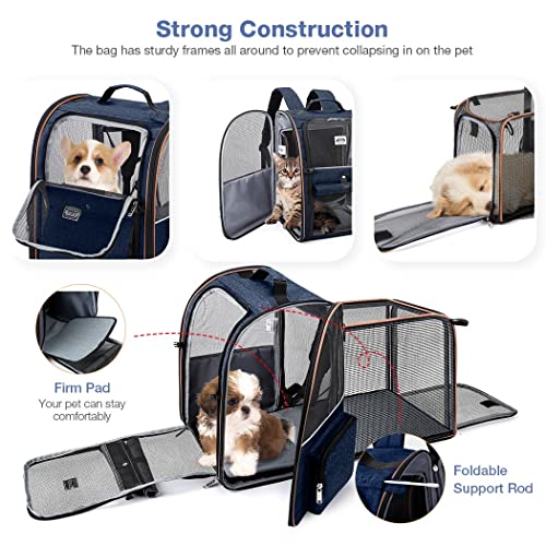 Extra Large Cat Backpack Carrier Expandable Pet Carrier Backpack for Small Dogs Medium Cats Fit Up to 18 Lbs, Dog Backpack Carrier, Foldable Puppy Backpack Carrier for Travel, Hiking,Blue - color: Blue