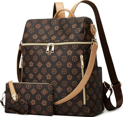 Makes Backpack Purse for Women PU Leather Travel Satchel Handbag Convertible Design Bag with Purse - color: Coffee Triple Zip