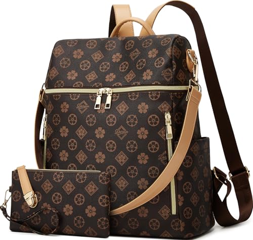 Makes Backpack Purse for Women PU Leather Travel Satchel Handbag Convertible Design Bag with Purse - color: Coffee Triple Zip