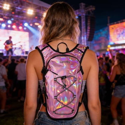 Reflective Hydration Backpack, Hydration Pack - Water Backpack with 2L Hydration Bladder, Essential for Festivals - Rave Hydration Pack for Hiking, Running, Cycling, and Festivals - color: Pink