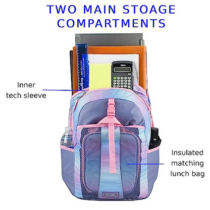 FUEL Lunch Backpack Set Teens Student Water Resistant Bookbag Bag Soft Reusable Insulated Cooler Lunch Box Thermal Travel Office Lunch Bag, Cotton Candy Ombre - color: Pink Ombre