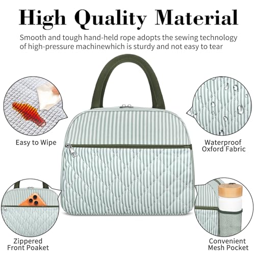 Coobiiya Lunch Box Lunch Bag for Women Men,Reusable Cute Lunch Pail bag,Leakproof,Insulated LunchBox Tote Compact 10L, Cooler Lunch Container for Work Travel Office - color: Embroidered Green