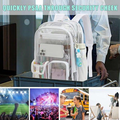 Clear Backpack Heavy Duty Transparent Backpacks Stadium Approved for School Work Sport Travel (White) - color: White