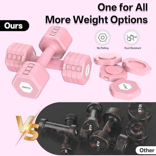 JOROTO 4-in-1 Adjustable Dumbbell Set of 2, 16LBS/22LBS Hand Weights for Women, Men, Upgraded TPE Soft Handle, 1s-Adjust Dual-Stable Dumbbell Set for Women Home Gym Exercise Training - color: D-Pink-16 LBS Pair