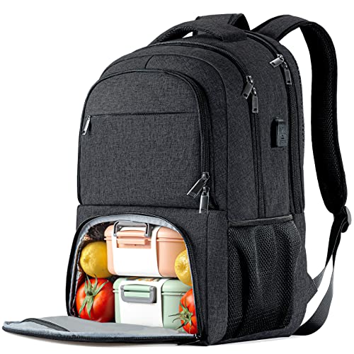 Lunch Backpack, Insulated Cooler Lunch Bag Backpack, Large School Backpacks for Teen Boys Water Resistant Back Pack Gift for Men Fit 17 Inch Laptop, - color: Black